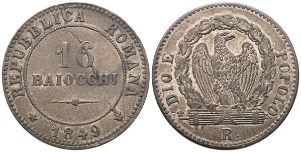 ROMA. Seconda Repubblica Romana (1848-1849). 16 Baiocchi, 1849; Mi (8,15 g; 25,3 mm)