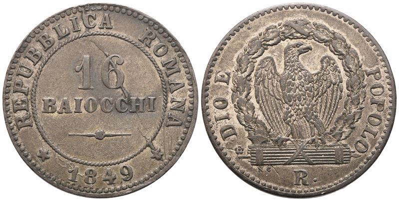 Repubblica Romana, 16 Baiocchi (1849), Mi