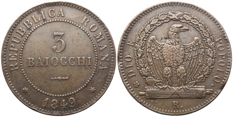 Roma, Seconda Repubblica Romana (1848-1849), 3 Baiocchi 1849