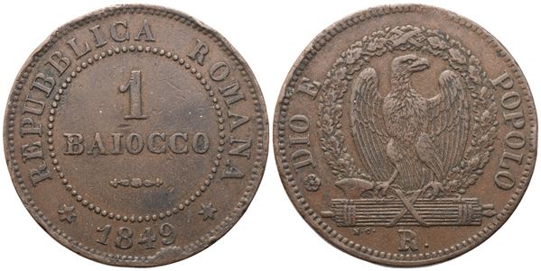 ROMA. Seconda Repubblica Romana (1848-1849). Baiocco 1849; Æ (9,78 g; 29,4 mm)