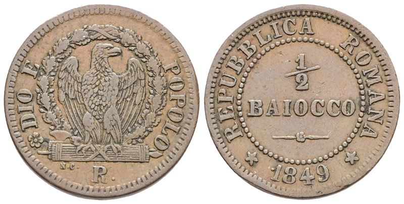 Repubblica Romana. Roma. (1848-1849), Mezzo Baiocco, 1849; Cu (5 G; 23 MM). Bb+