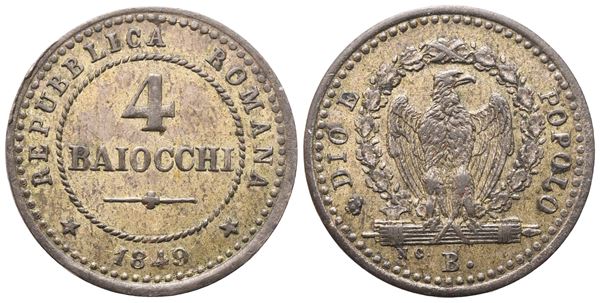 BOLOGNA. Seconda Repubblica Romana (1848-1849). 4 Baiocchi 1849; Mi (1,86 g; 17,3 mm)