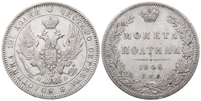 Russia. San Pietroburgo. Nicola i (1825-1855), Poltina – 1/2 Rublo 1846; Ag (10,17 G; 28 MM; 12 H...