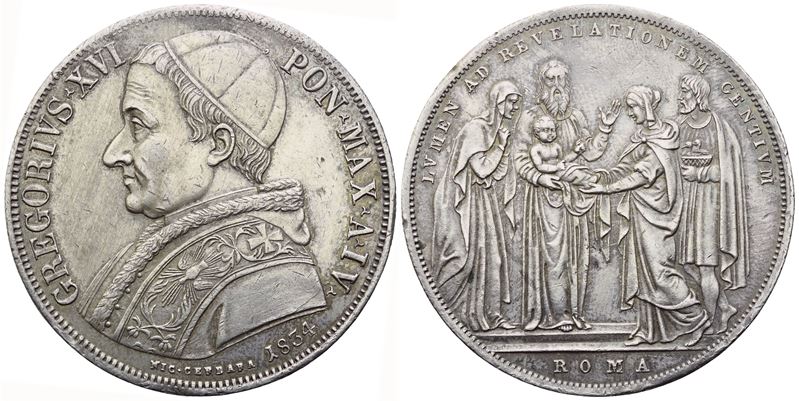 Gregorio XVI (1831-1846), Scudo pontificio 1834 (Anno IV), argento