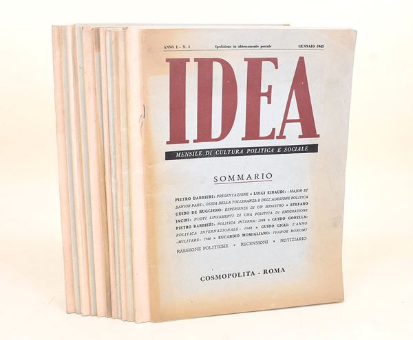 W.W. II 12 numeri di Idea (1945) Einaudi - Barbieri - Flora - Carli - Orlando - Carnelutti - De Gasperi