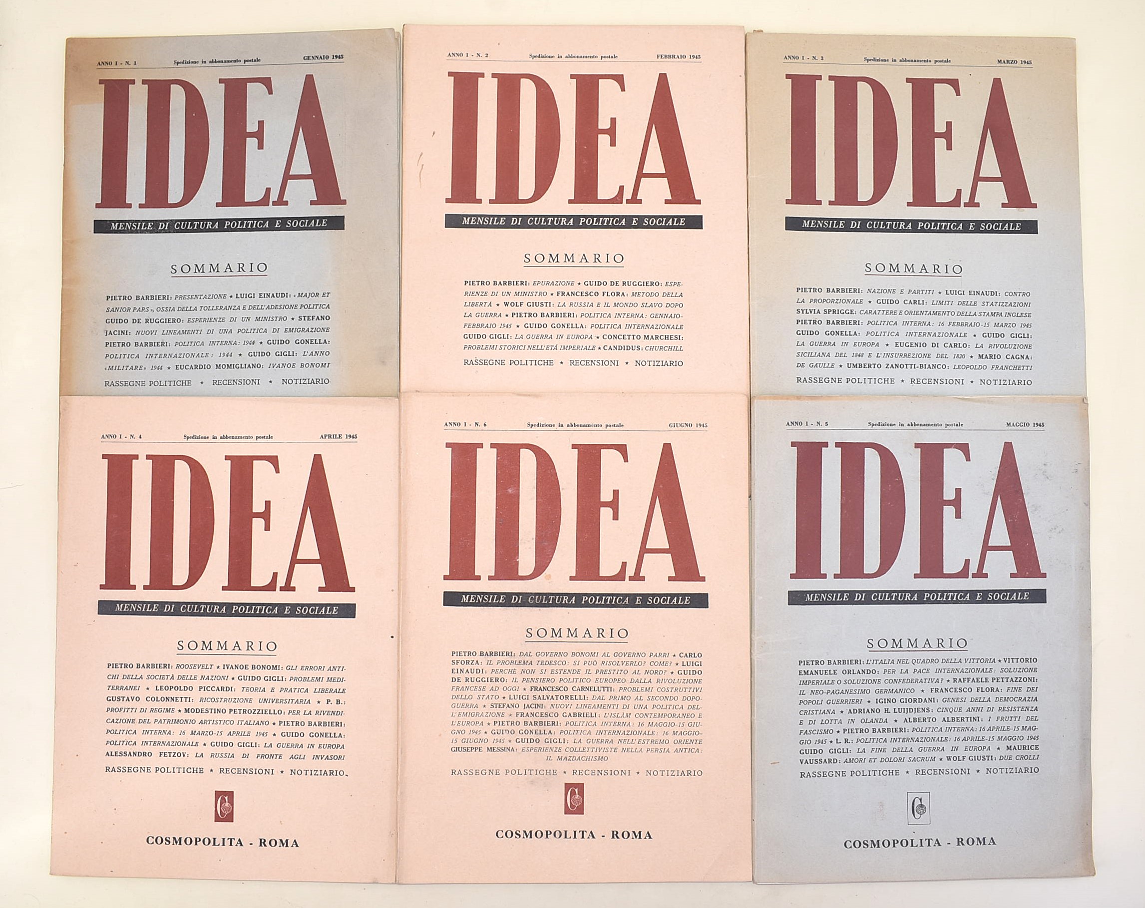 Idea, Mensile di cultura politica e sociale - 12 numeri del 1945