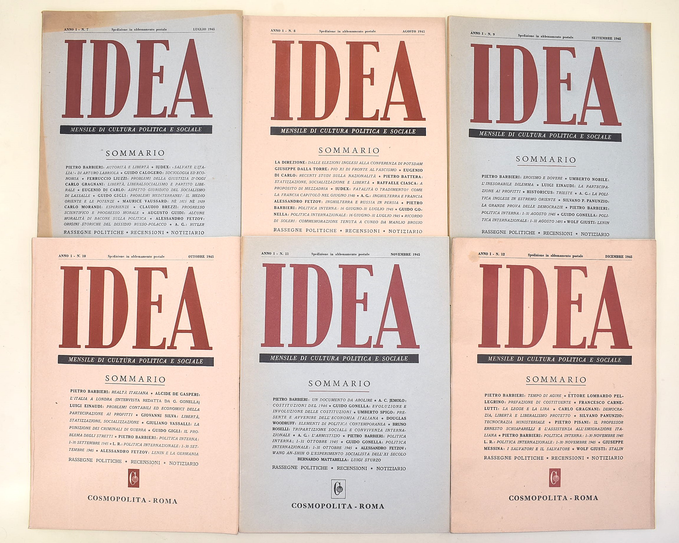 Idea, Mensile di cultura politica e sociale - 12 numeri del 1945