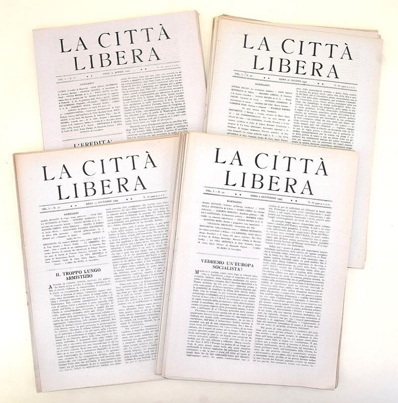 W. W. II, La Città Libera, numeri 1-46 con supplemento (1945) - Autori vari tra cui Croce, Einaud...
