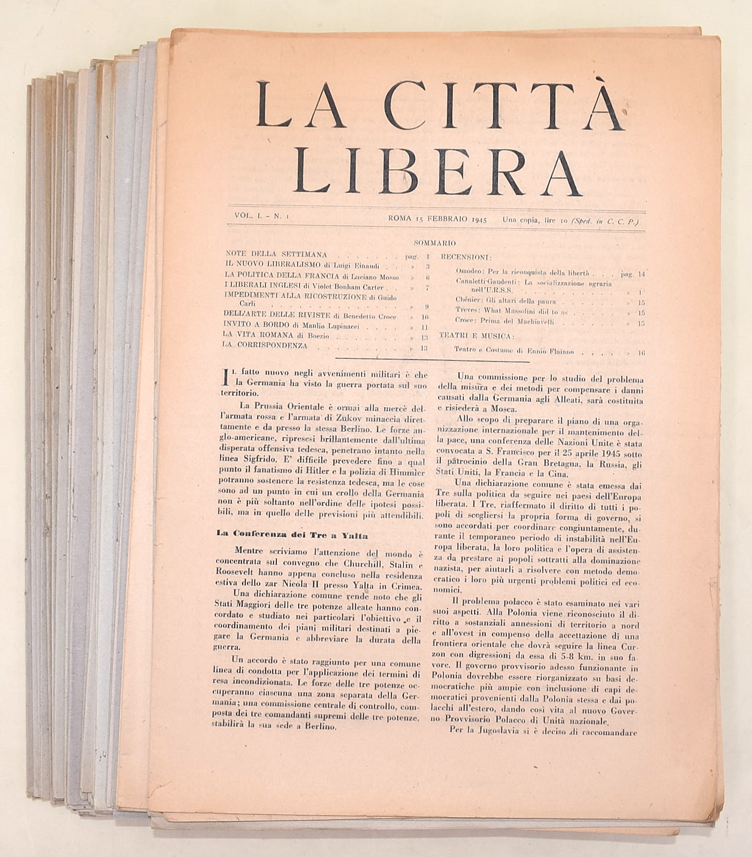 W. W. II, La Città Libera, numeri 1-46 con supplemento (1945) - Autori vari tra cui Croce, Einaud...