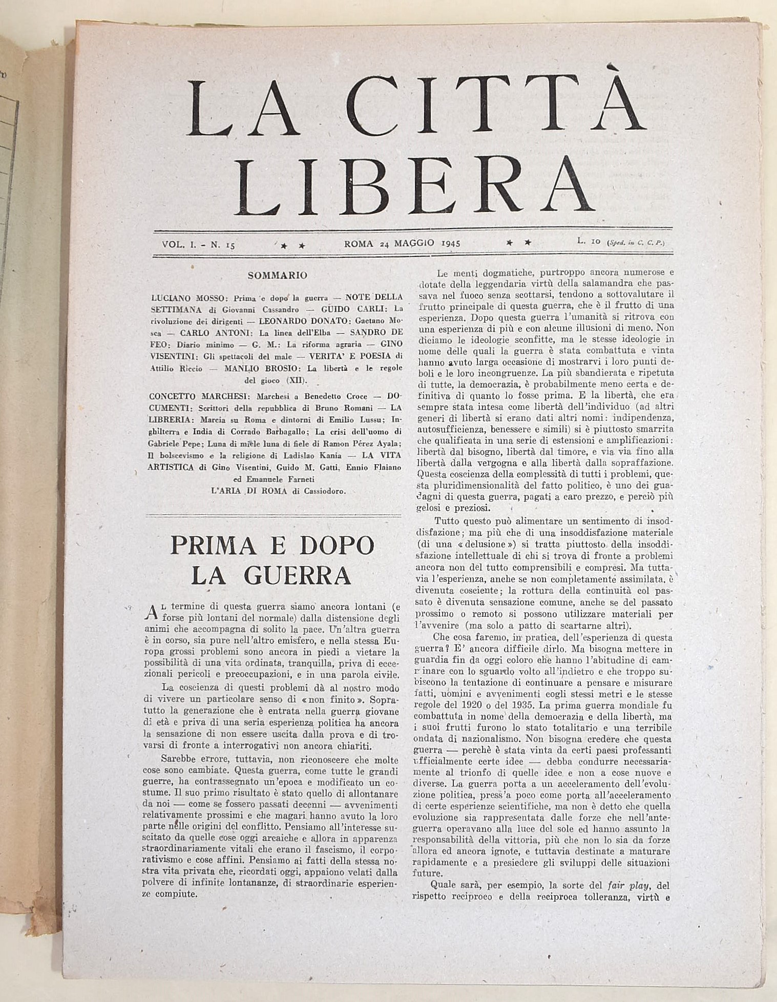 W. W. II, La Città Libera, numeri 1-46 con supplemento (1945) - Autori vari tra cui Croce, Einaud...