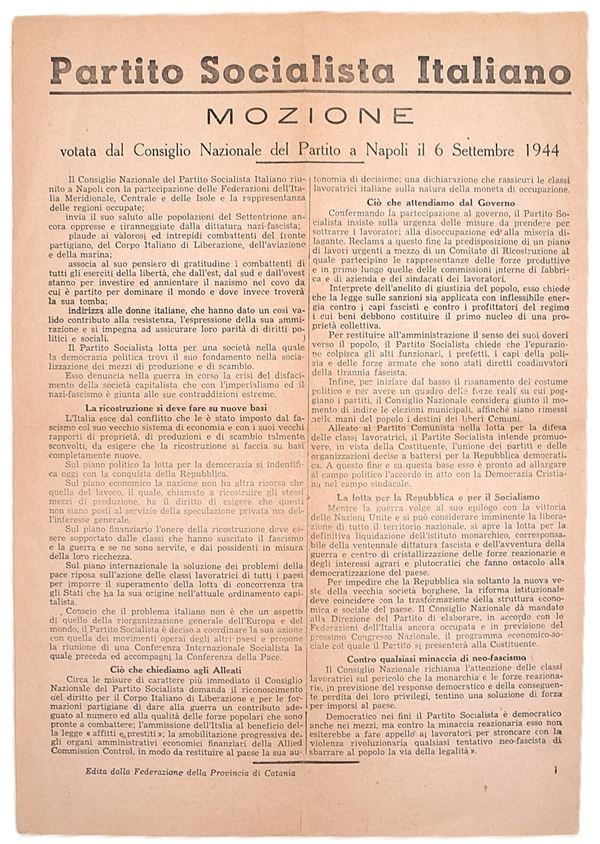 W. W. II Mozione del Partito Socialista Italiano (1944)