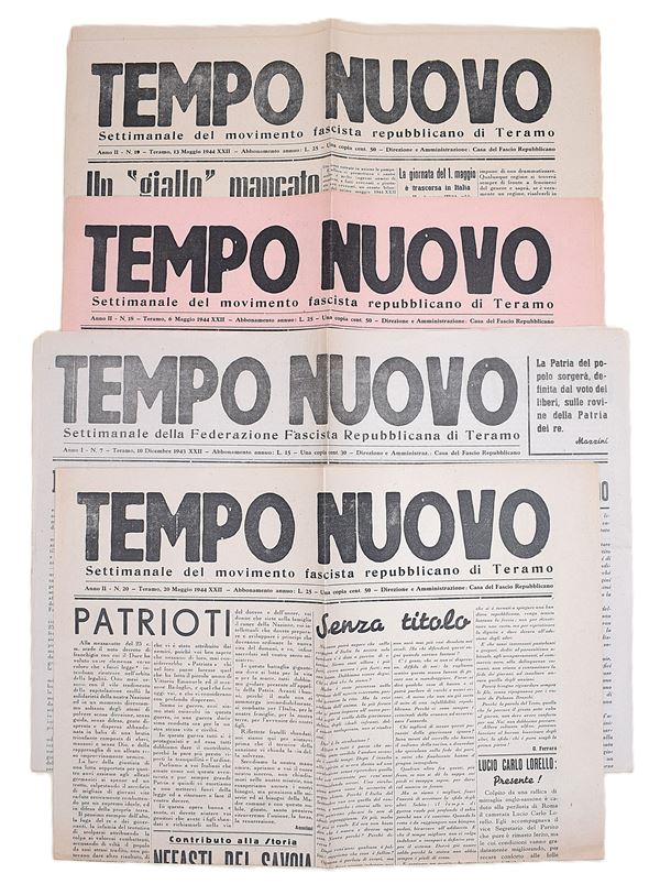 W. W. II 4 numeri del Tempo Nuovo (1943-1944) Repubblica di Teramo Fascismo Abruzzo