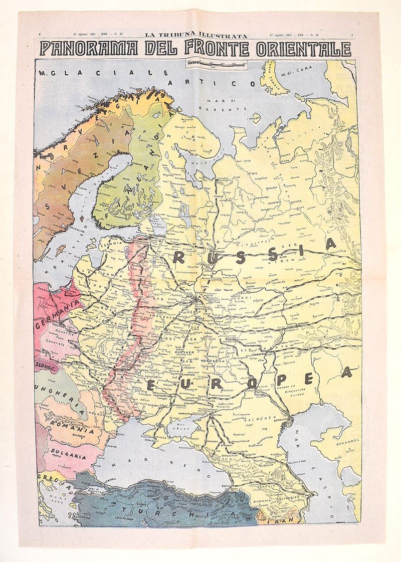 Mappa a colori del Fronte Occidentale da 'La Tribuna Illustrata', 17 agosto 1941