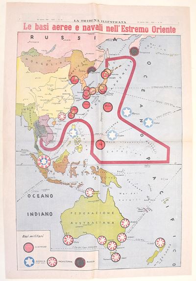 W. W. II, Poster con mappa a colori da "La Tribuna Illustrata" (1941)