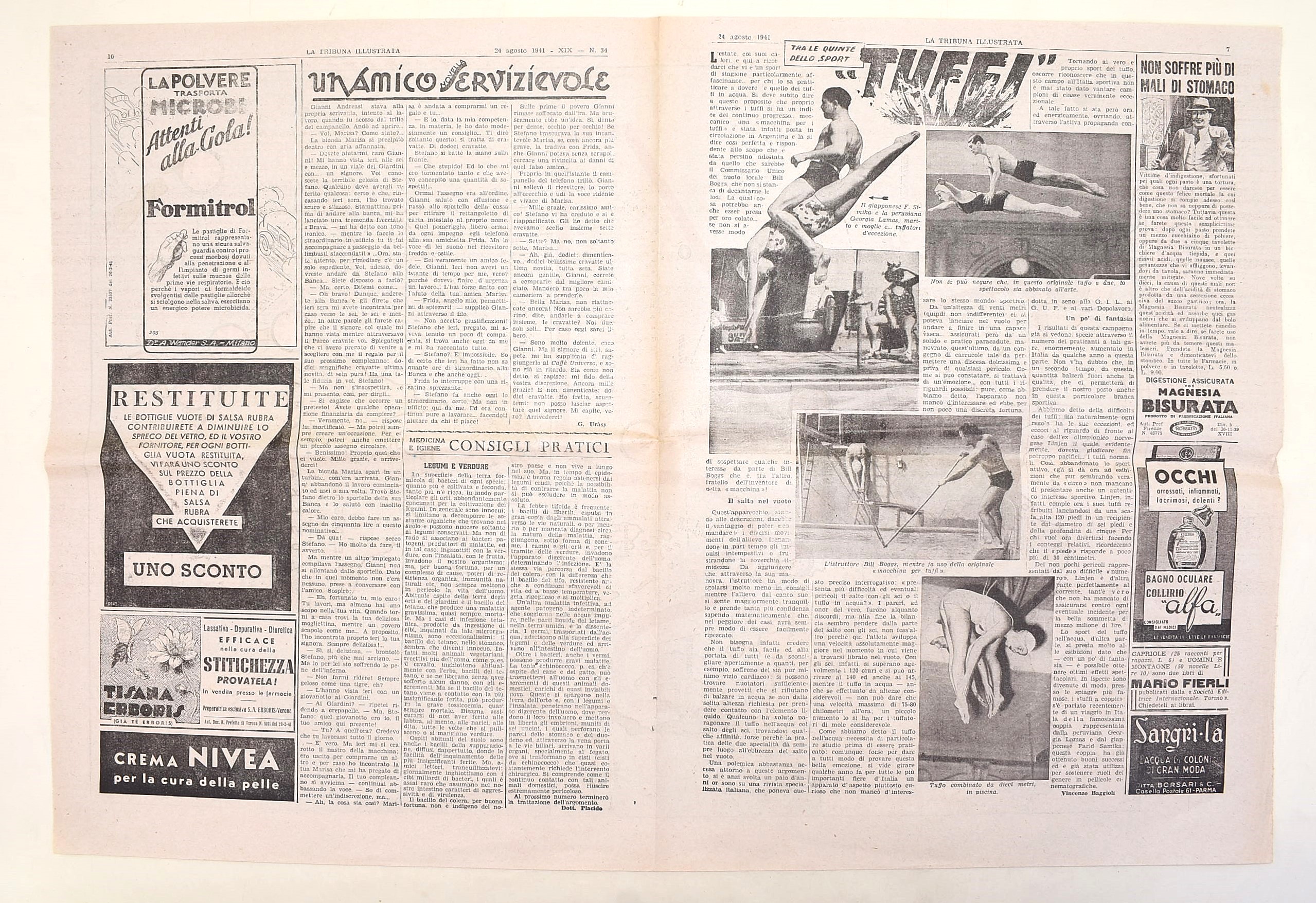 W. W. II, Poster con mappa a colori da "La Tribuna Illustrata" (1941)