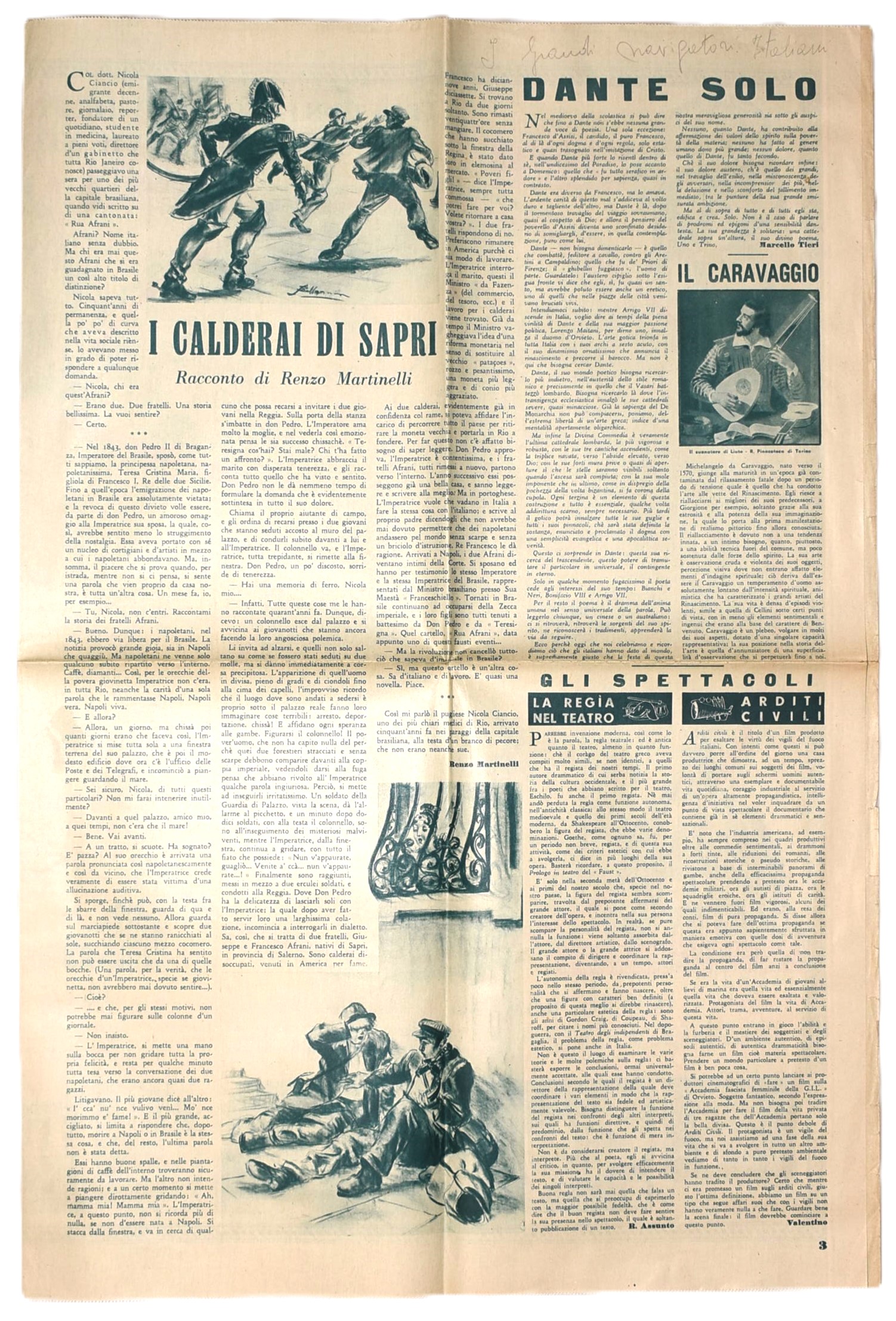 W. W. II, Poster doppio con mappa a colori sui Grandi Navigatori Italiani dalla rivista 'Gioventù...