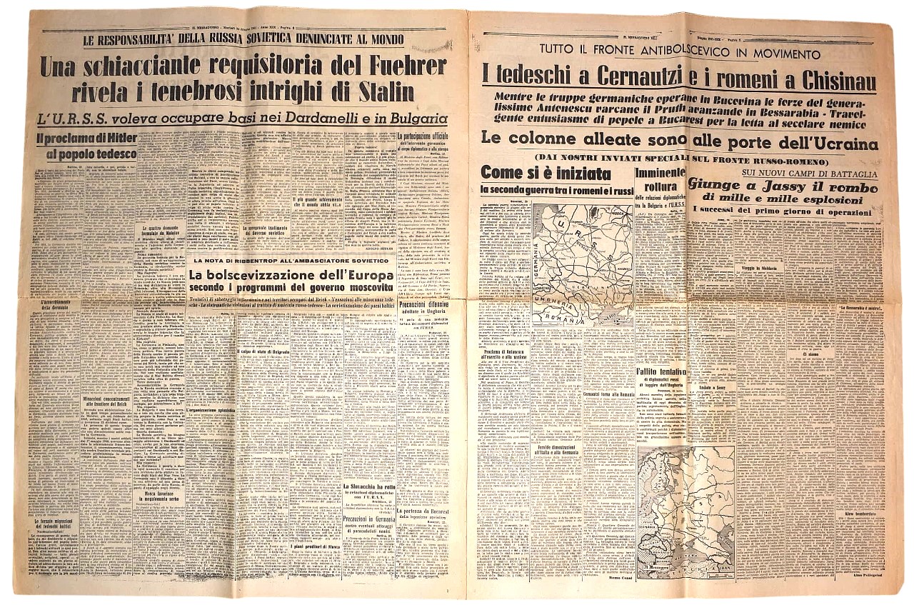 W. W. II, Il Messaggero del 24 giugno 1941 - 'Guerra alla Russia Sovietica'