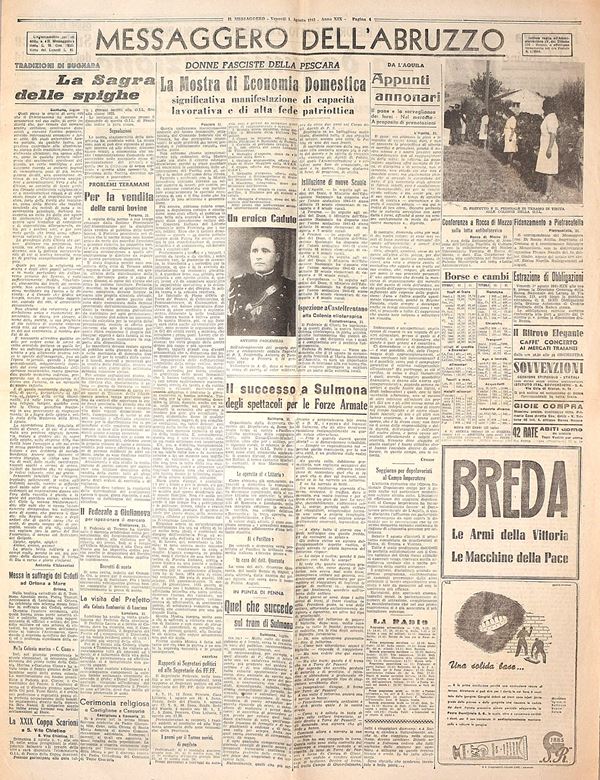 W. W. II Messaggero dell'Abruzzo - 1 agosto 1941 - anno XIX sull'occupazione della Cirenaica