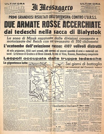 Il Messaggero, Due armate rosse accerchiate, 1 luglio 1941