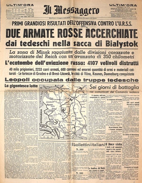 (W. W. II) Il Messaggero 1 luglio 1941 - "Due armate rosse accerchiate"