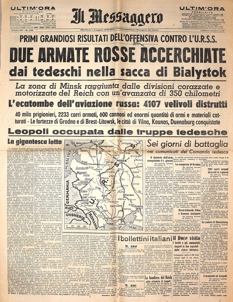 Il Messaggero, Due armate rosse accerchiate, 1 luglio 1941
