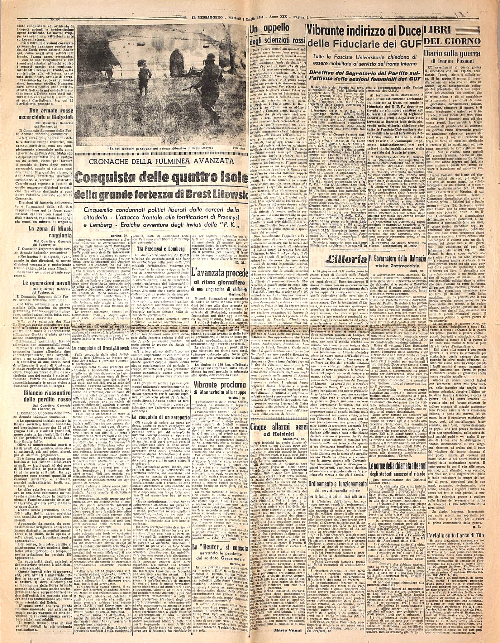 Il Messaggero, Due armate rosse accerchiate, 1 luglio 1941