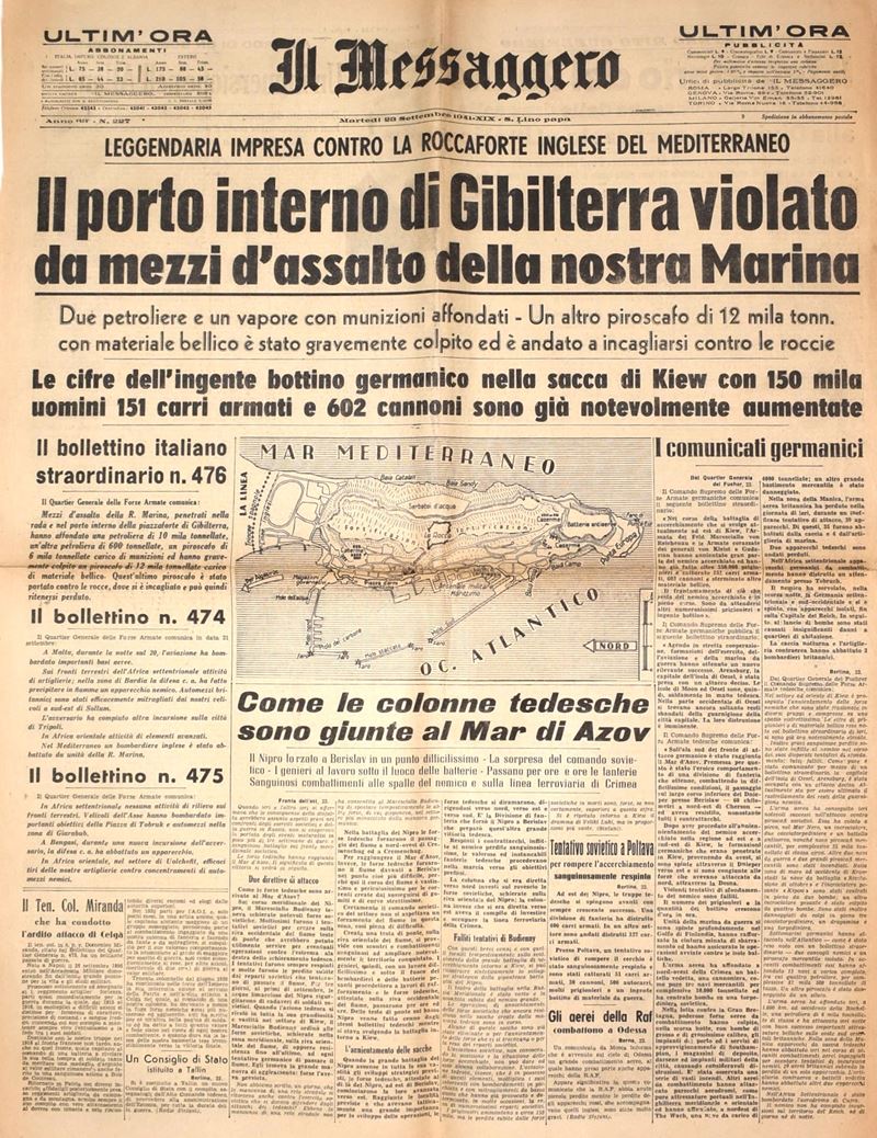 Il Messaggero, Il porto interno di Gibilterra violato da mezzi d'assalto della nostra marina, 23 ...