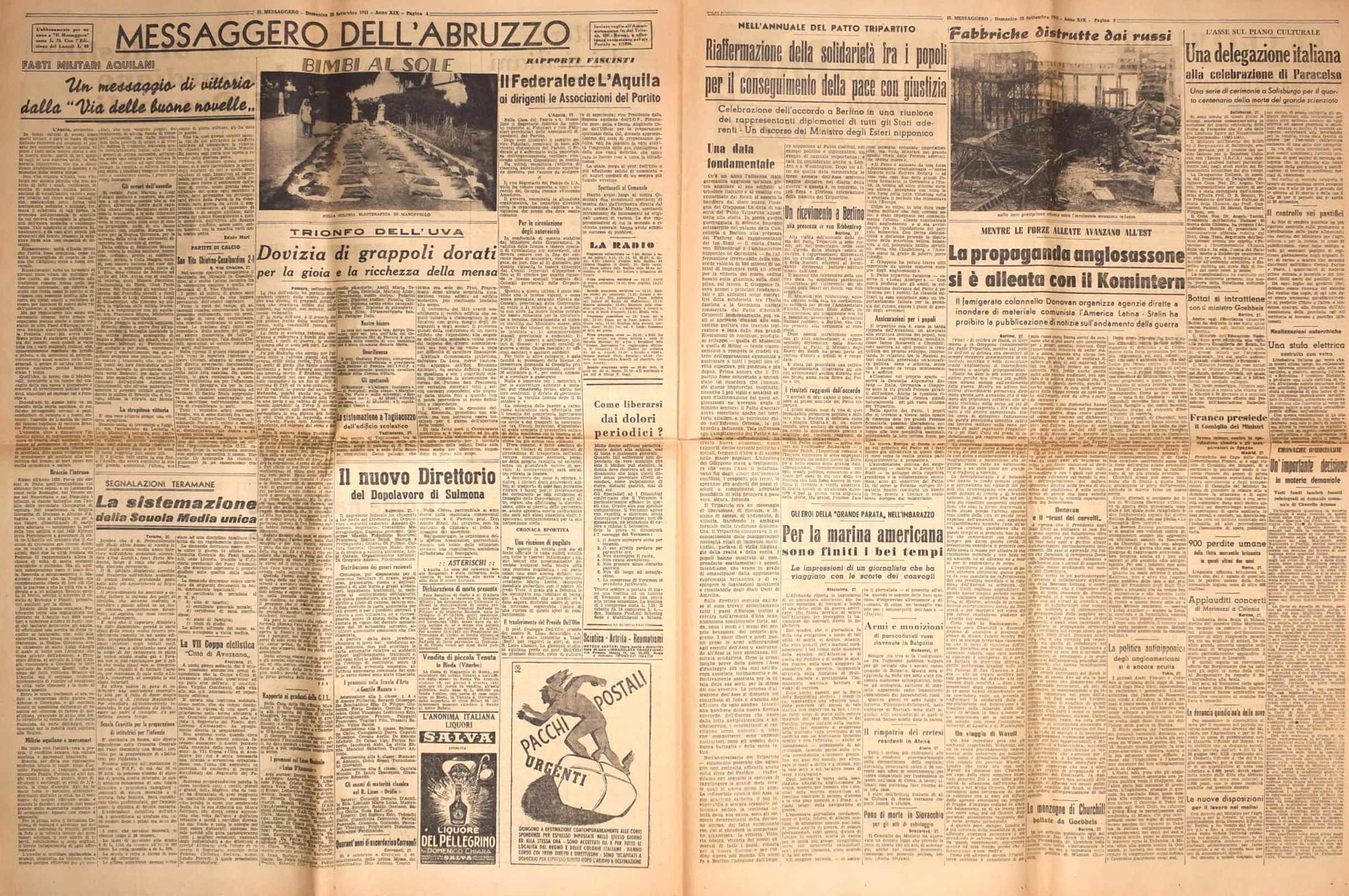 Il Messaggero, Edizione del 28 settembre 1941: "Il tesseramento del pane dal primo ottobre"