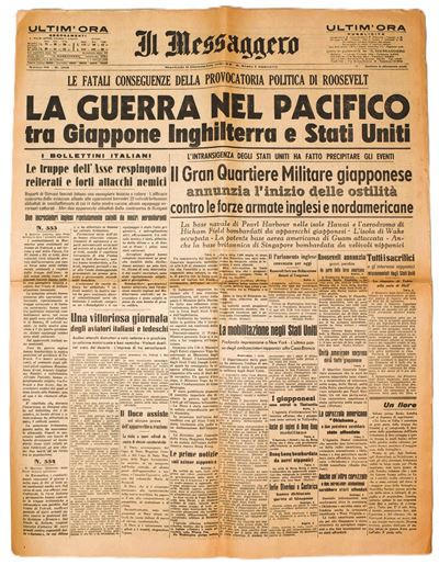 W. W. II, Il Messaggero, 9 dicembre 1941 - La Guerra nel Pacifico: Giappone, Inghilterra e Stati ...