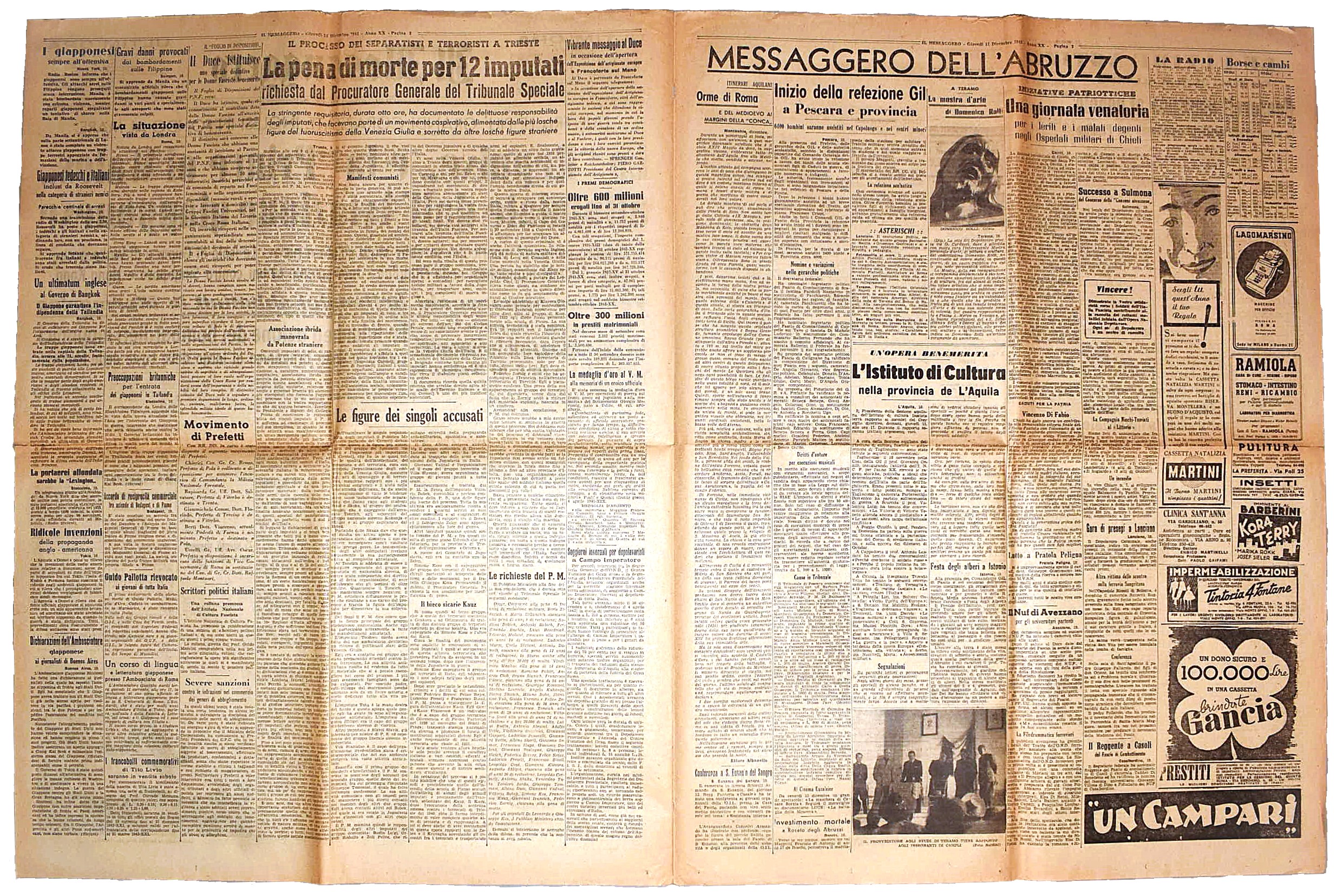 Il Messaggero, edizione del 11 dicembre 1941 - Affondamento della 'Repulse' e della 'Prince of Wa...