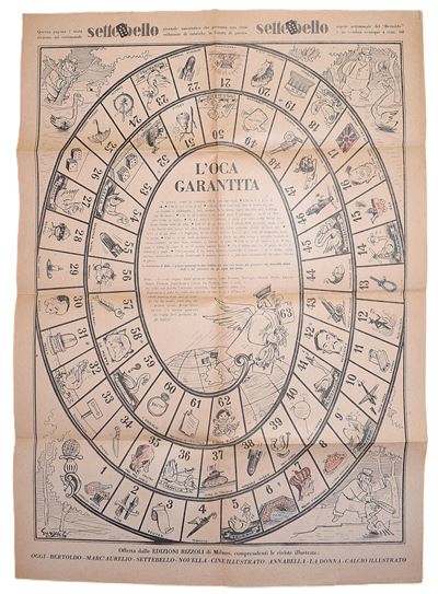 Guareschi, Gioco dell'Oca - 'L'Oca Garantita', illustrazione da 'Settebello' (anni '30-'40)