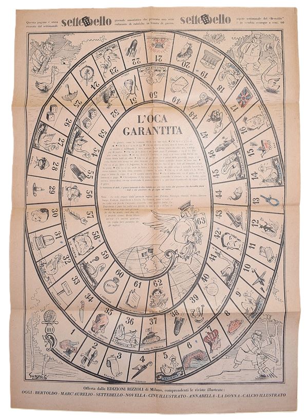 Gioco dell'Oca - "L'Oca Garantita" illustrata da Guareschi e tratta dal settimanale "Settebello" anni '30-'40