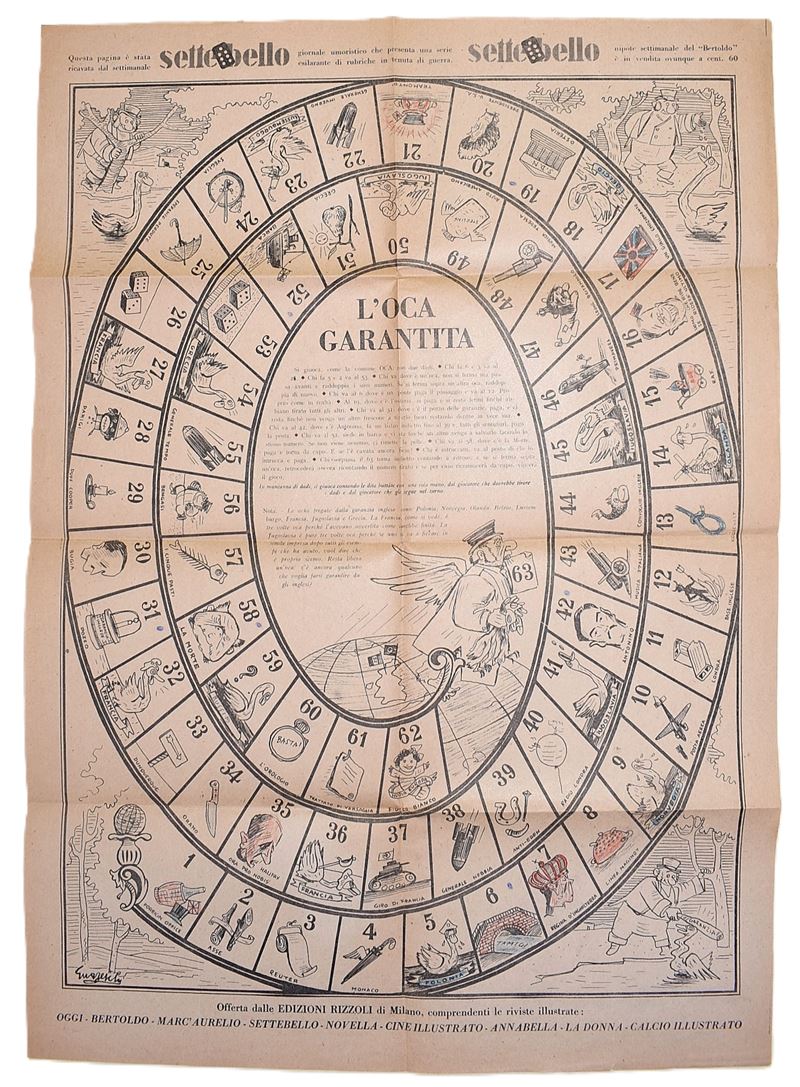Guareschi, Gioco dell'Oca - 'L'Oca Garantita', illustrazione da 'Settebello' (anni '30-'40)