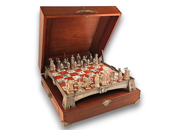 Scacchiera "Marostica" in argento, diaspro e agata muschiata