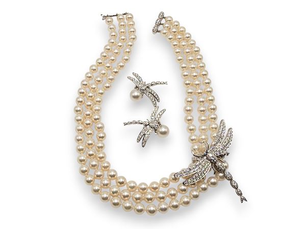 TIFFANY &amp; CO.&#174; - Parure Dragonfly con orecchini e collana in platino, diamanti e perle