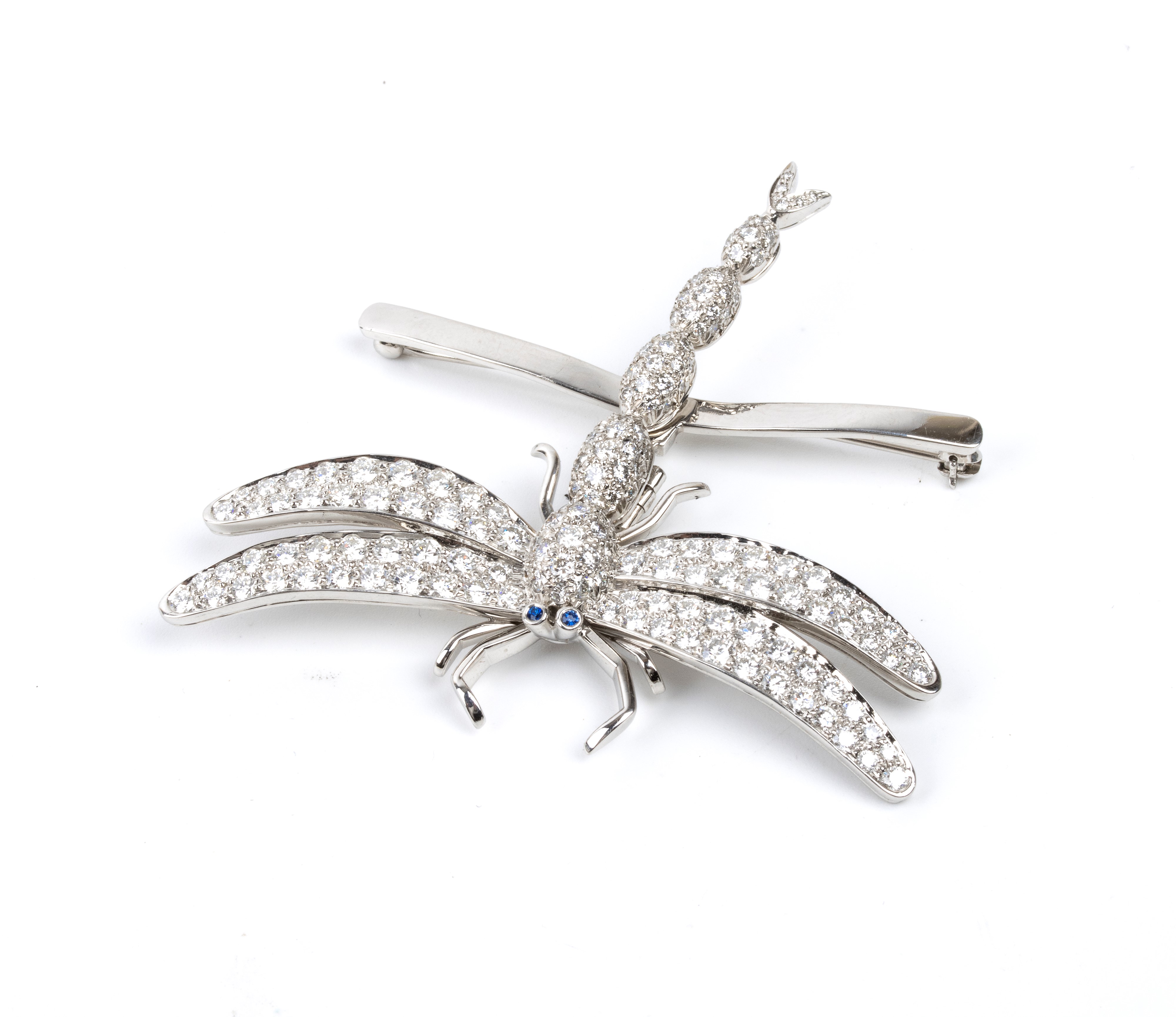 Parure Dragonfly con orecchini e collana in platino, diamanti e perle