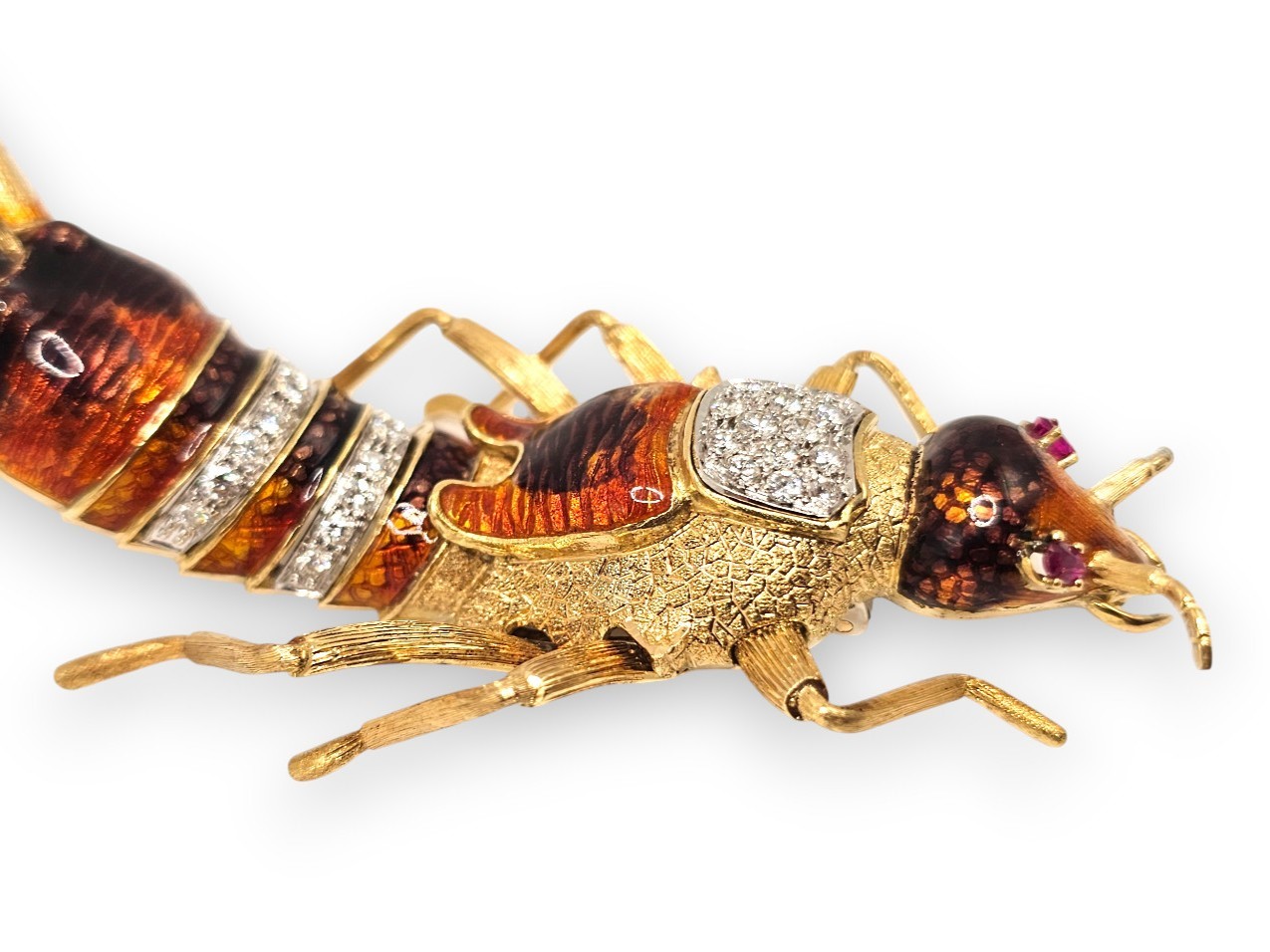 Piero Barberis - Spilla a forma di Forficula auricularia in oro 18k, smalti e diamanti
