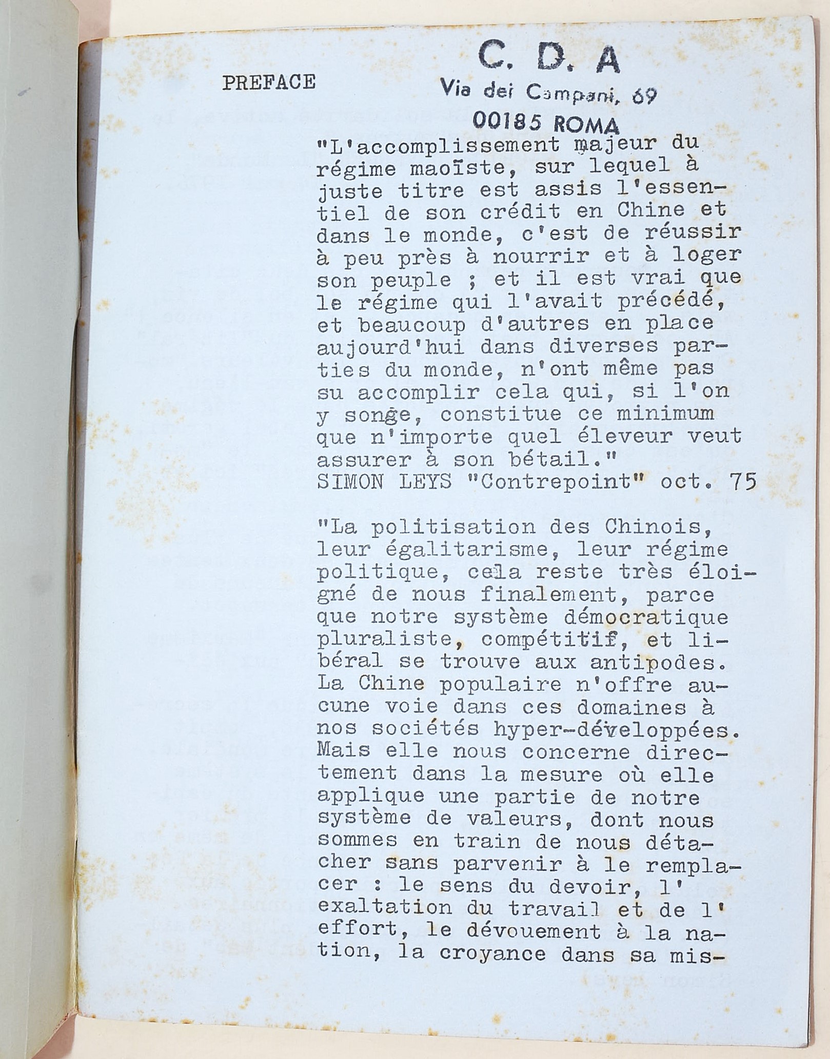 Opuscolo, Où va la Chine?, 1976