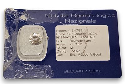IGN certificato, Diamante rotondo da 3,53 ct in blister, taglio brillante