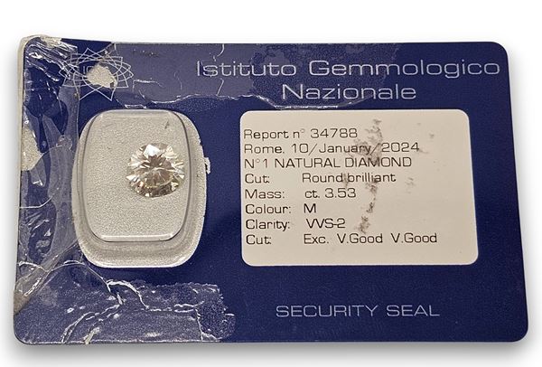 Diamante da 3,53 ct in blister, certificato IGN