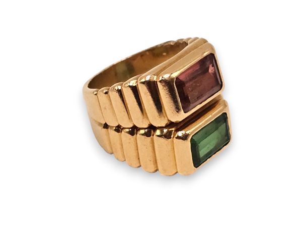 Anello  in oro con coppia di tormaline     