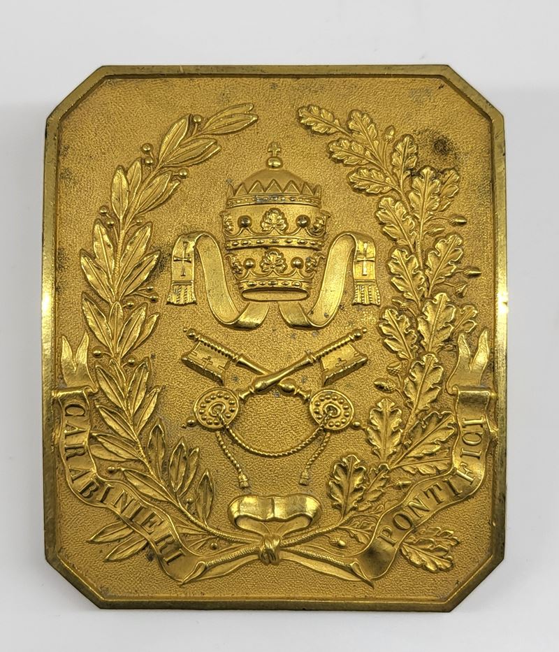 Fibbia in bronzo dorato per Carabinieri Pontifici, Pio IX, 1860 circa