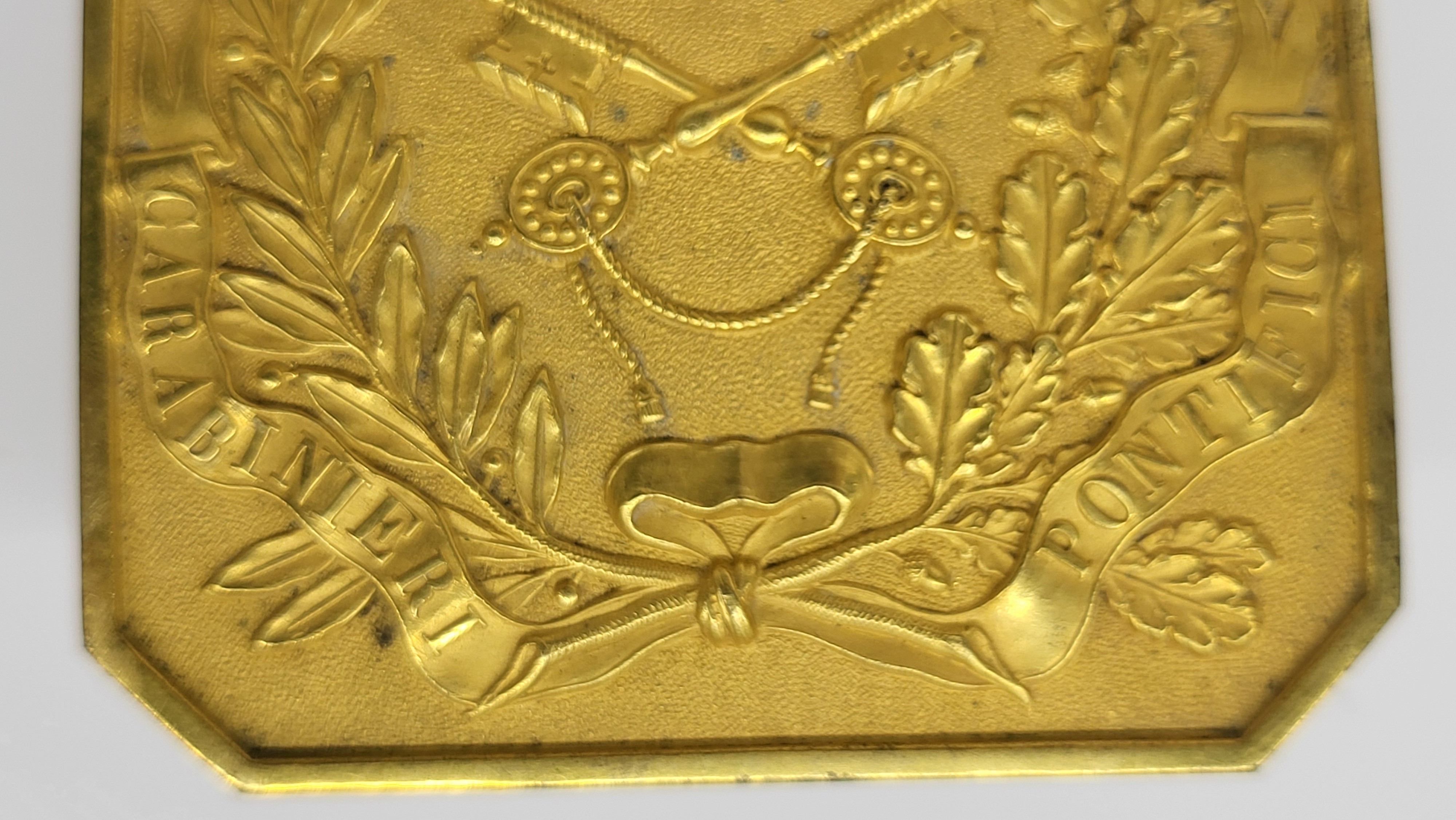 Fibbia in bronzo dorato per Carabinieri Pontifici, Pio IX, 1860 circa