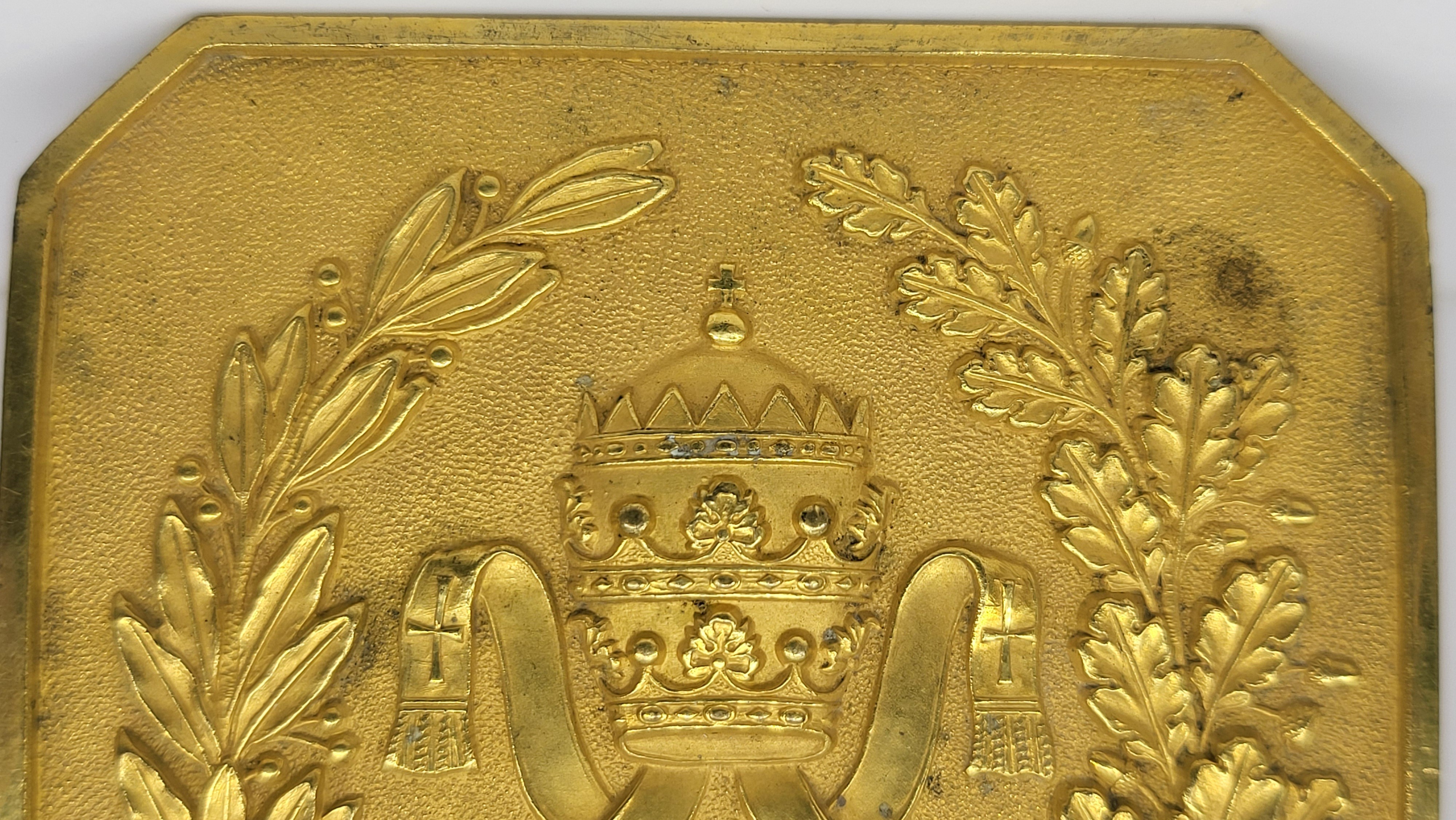 Fibbia in bronzo dorato per Carabinieri Pontifici, Pio IX, 1860 circa