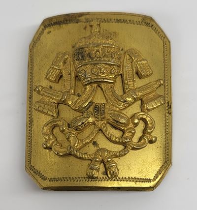 Fibbia in bronzo dorato per cintura di uniforme della fanteria pontificia, Pio IX, 1850 ca.