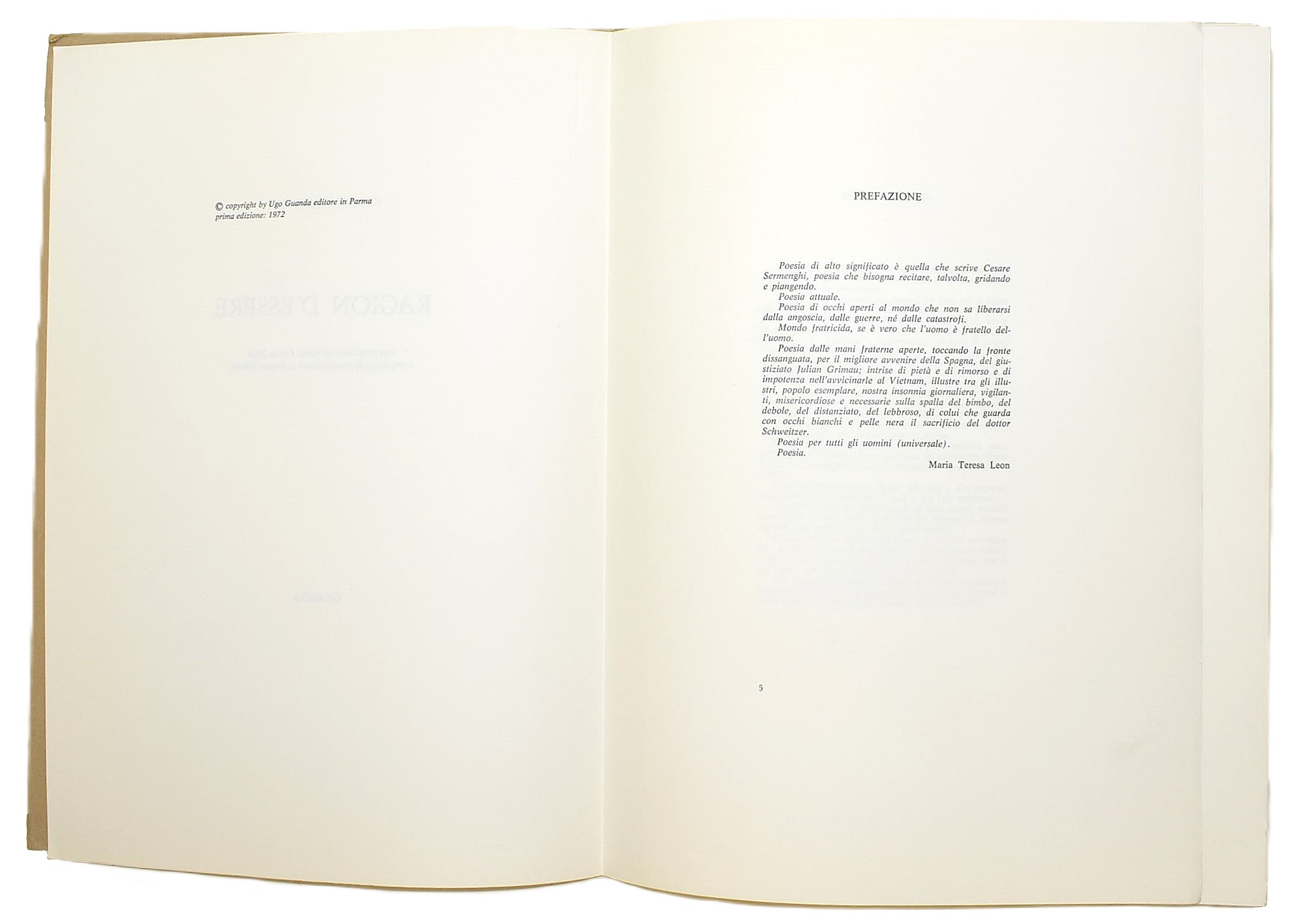 Sermenghi, Cesare: Ragion d'Essere, volume in 4° (1972), tiratura limitata di 70 esemplari
