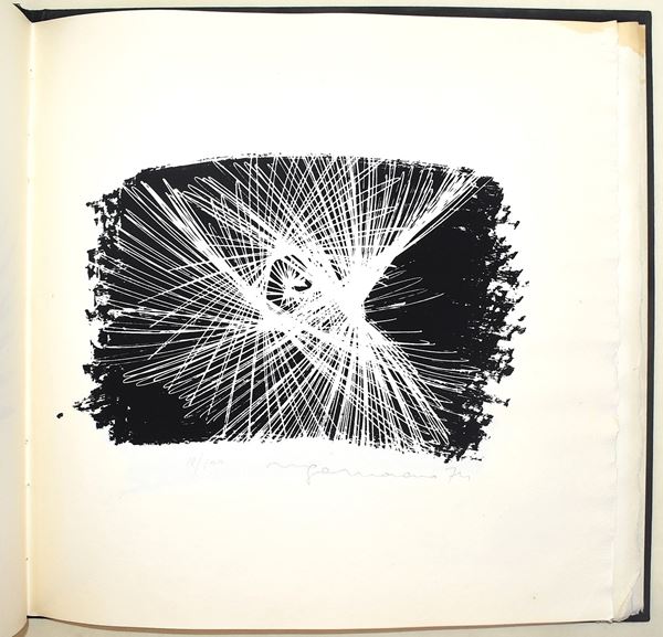 Falzoni, Giordano: Ellissi a Ugo Marano (1974) firmato da Falzoni e con 3 serigrafie firmate da Marano 18/100