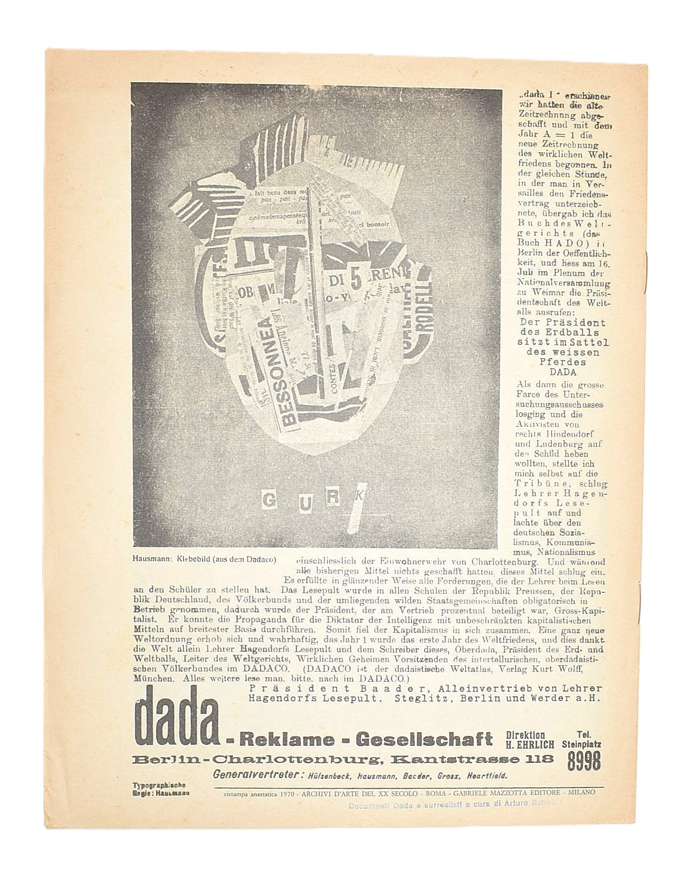 Ristampe anastatiche di Der Dada n. 1-2 e Prospekt del 'Club Dada', curatore Gabriele Mazzotta Ed...