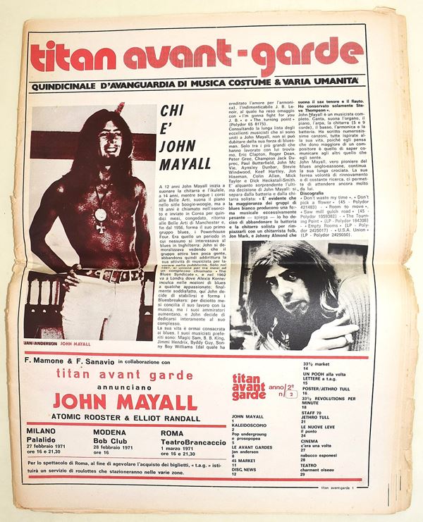 Titan Avant-Garde. Quindicinnale d'Avanguardia di musica di costume & varia umanità. Anno II / 2 (1971) con poster doppio Tull