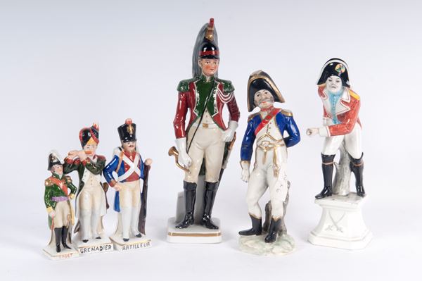 Lotto di sei porcellane policrome